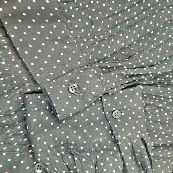 Croft & Barrow sheer black 3/4 sleeve button up colored polka dots whimsigoth M - Picture 11 of 13